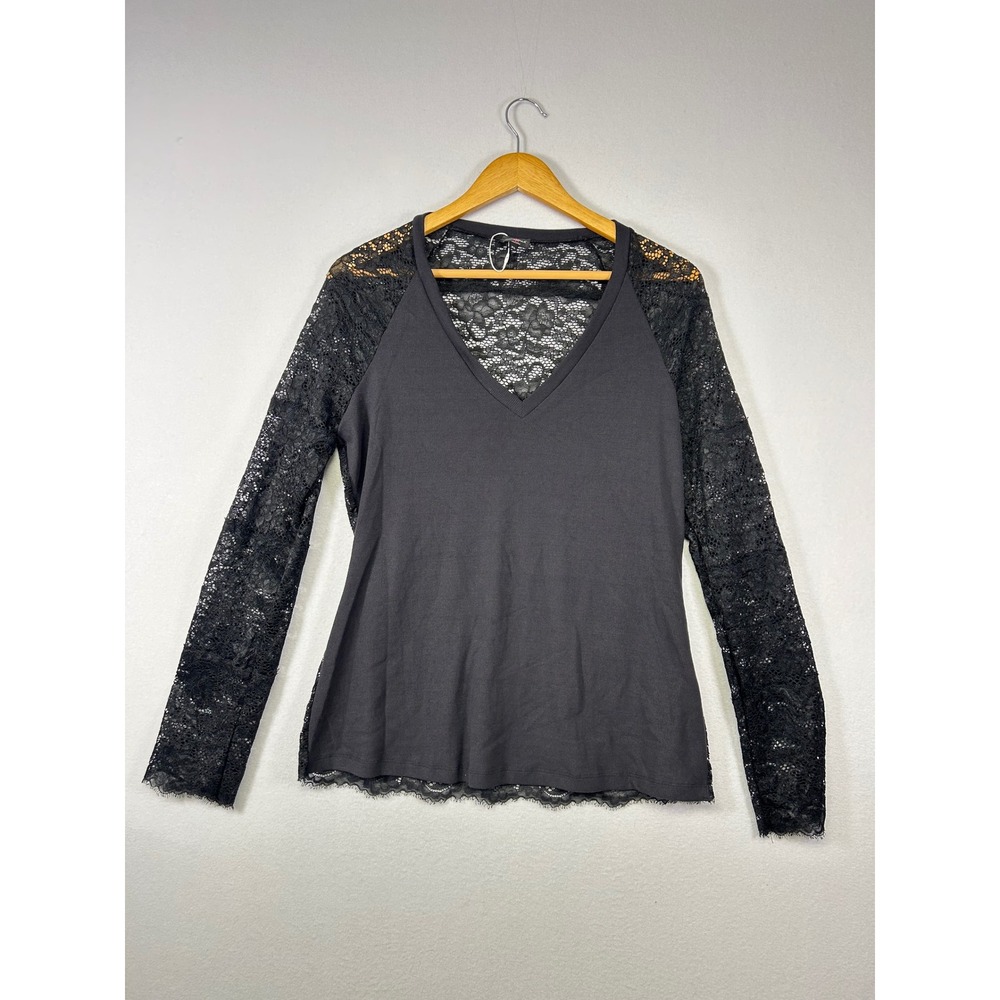 Gothic Romantic Cosabella Womens XL Black Lace Back V-Neck Long Sleeve Top Italy